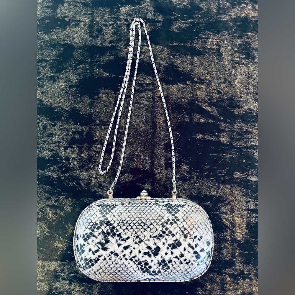 STEVEN by Steve Madden Classy Leather Rhinestone Clutch with Chain Strap